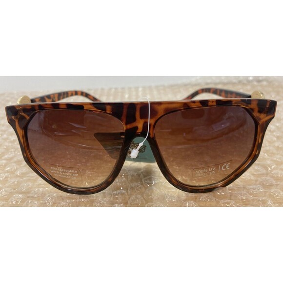 Kleo Plastic Oversized Flat Top Avaitor Fashion Sunglasses Brown Gold Lion Gafas - Picture 9 of 11